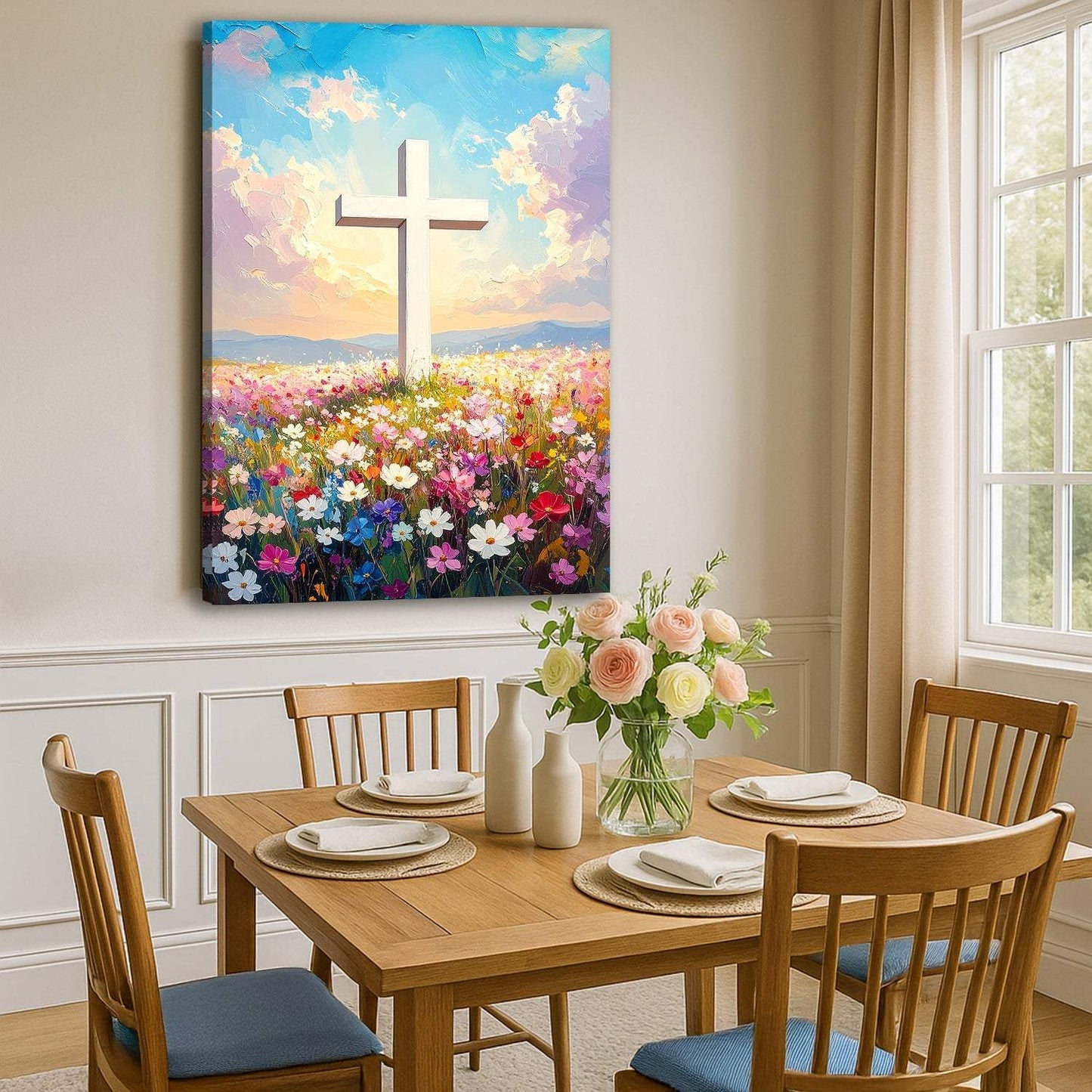 Cross Floral Field Faith Wall Art - Tailored Canvases - Flyclothing LLC