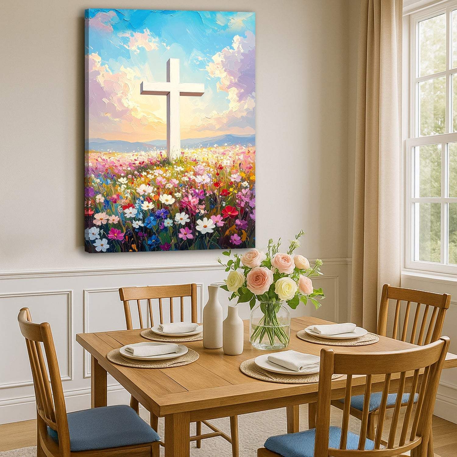 Cross Floral Field Faith Wall Art - Tailored Canvases - Flyclothing LLC