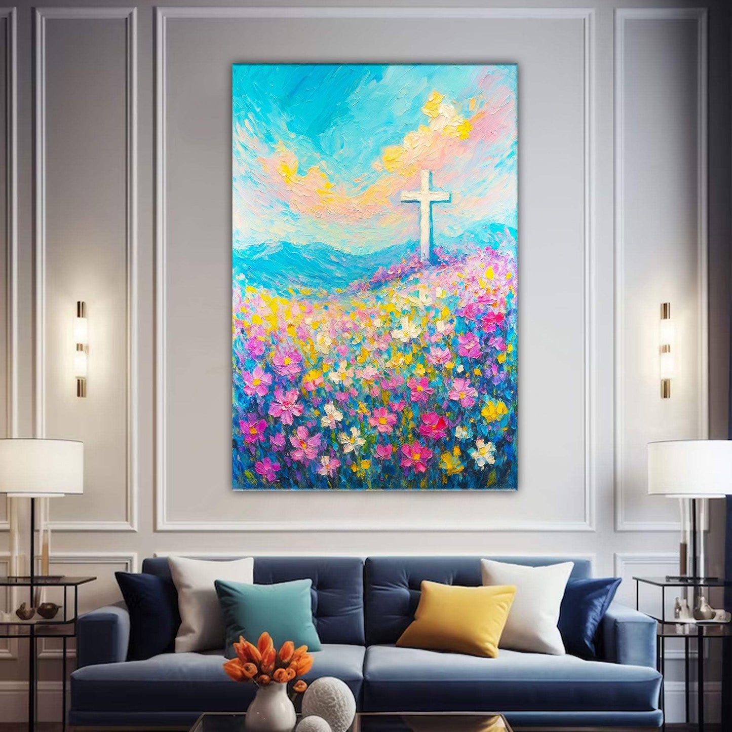 Cross Floral Field Faith Wall Art III - Tailored Canvases - Flyclothing LLC