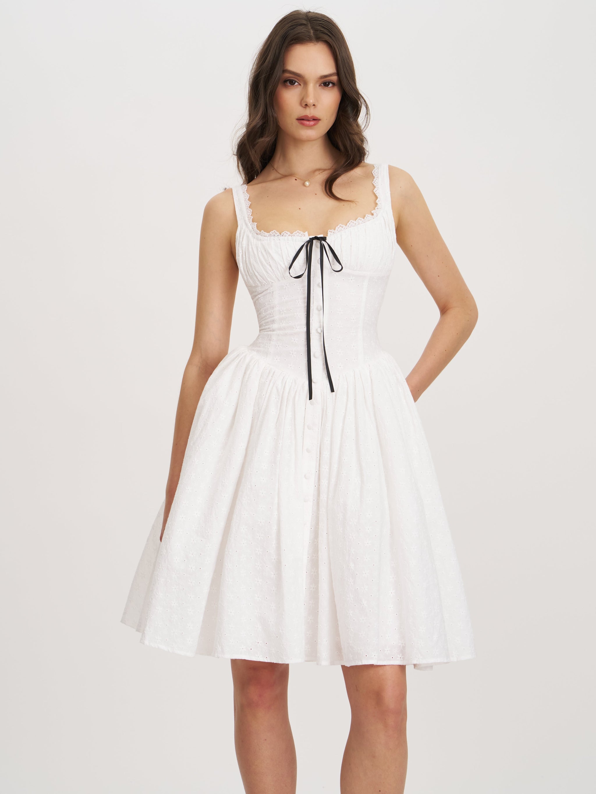 Madison Cotton Eyelet Square Neck Midi Dress