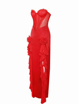 Talia Red Satin Lace Corset Maxi Dress - Miss Circle - Flyclothing LLC