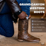 TuffRider Men’s Grand Canyon Leather Embroidered Wide Square Toe Western Boots - Breeches.com - Flyclothing LLC