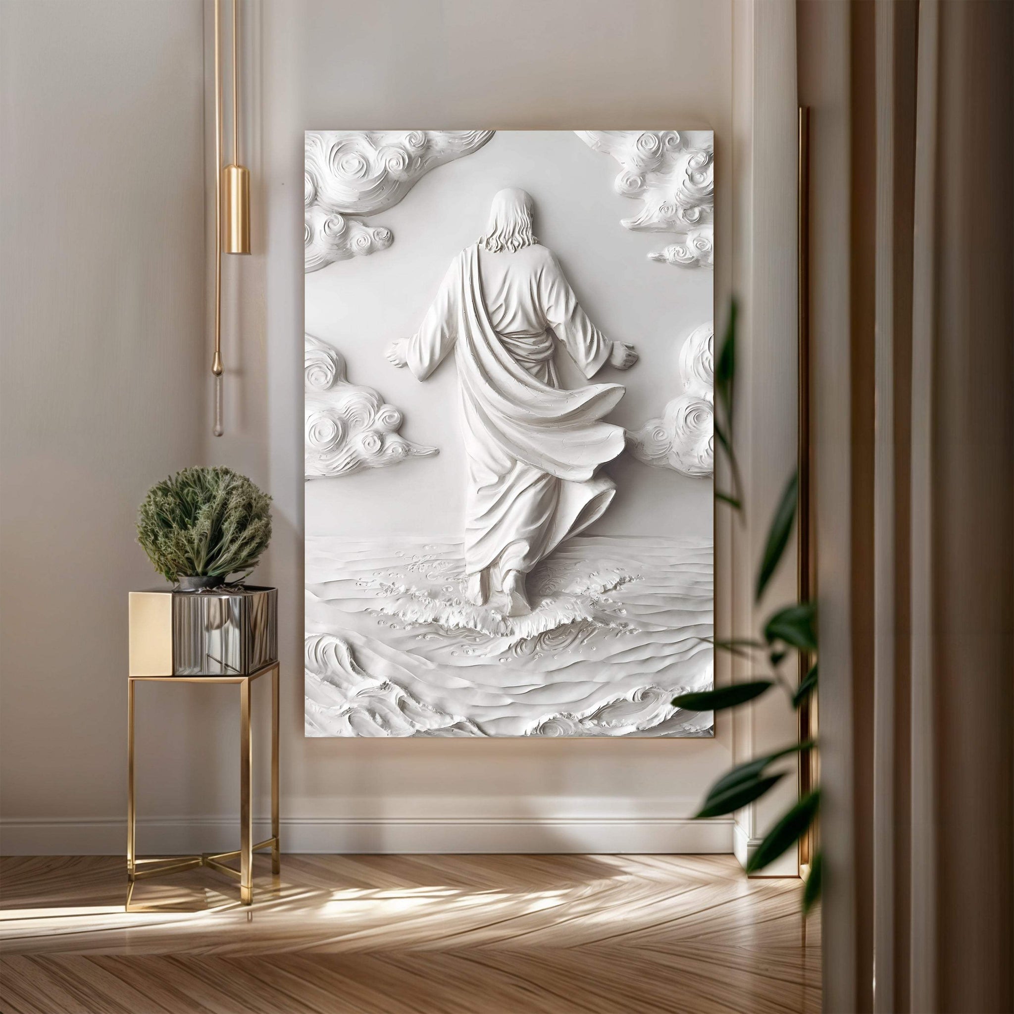 3D Minimalist Jesus Walking on Water Wall Art - Tailored Canvases - Flyclothing LLC