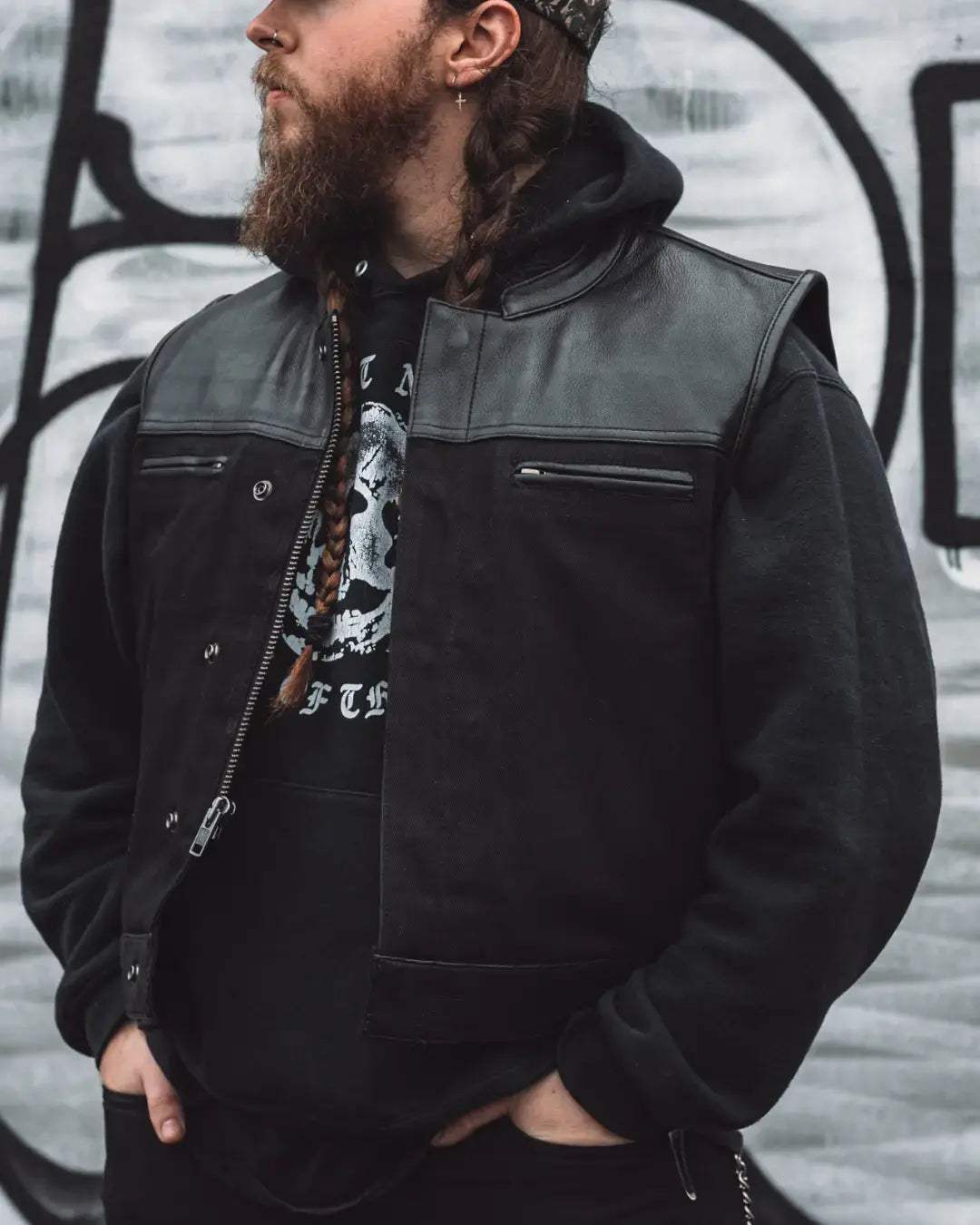 Lowrider Men's Motorcycle Leather/Twill Vest - First Manufacturing Company - Flyclothing LLC