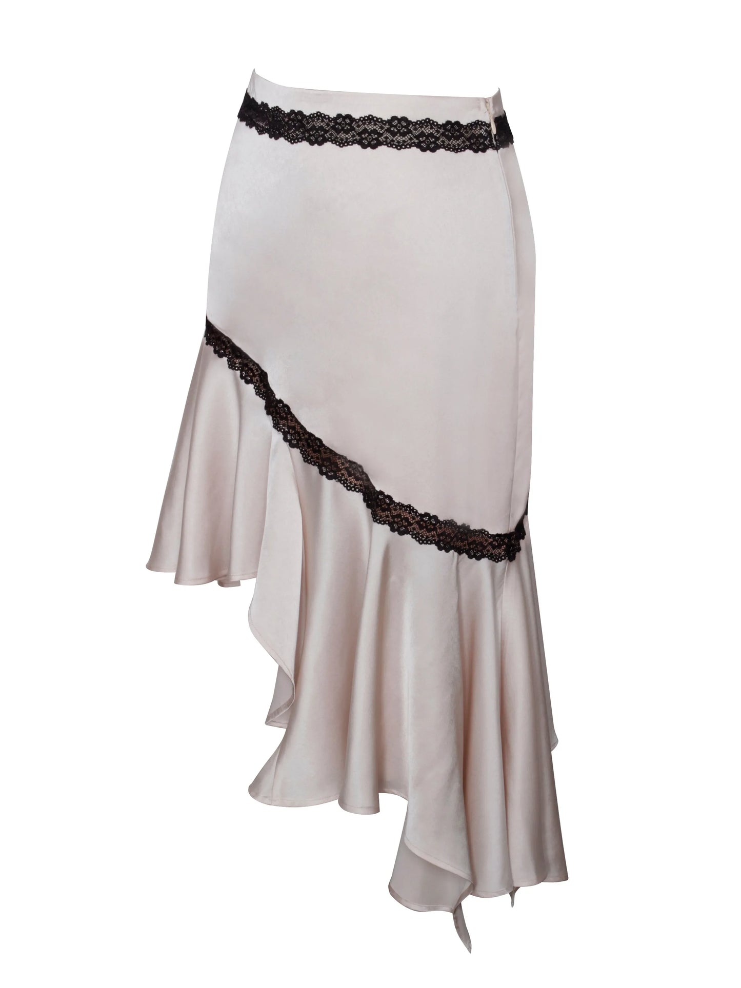 Yahvi Beige Lace Trim Satin Skirt - Miss Circle - Flyclothing LLC