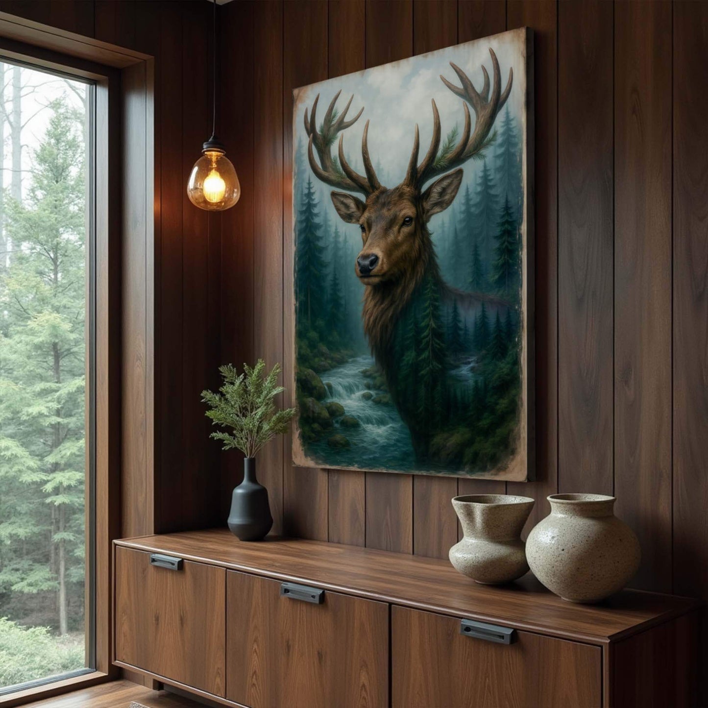 Misty Stag Double Exposure Wall Art - Tailored Canvases - Flyclothing LLC