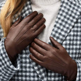 Francesca (brown) - Italian lambskin leather gloves with brown rabbit fur lining - Leather Gloves Online - Flyclothing LLC