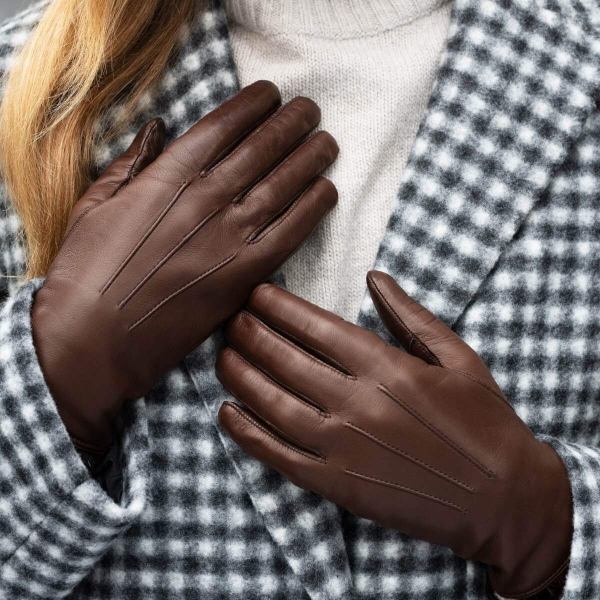 Francesca (brown) - Italian lambskin leather gloves with brown rabbit fur lining - Leather Gloves Online - Flyclothing LLC
