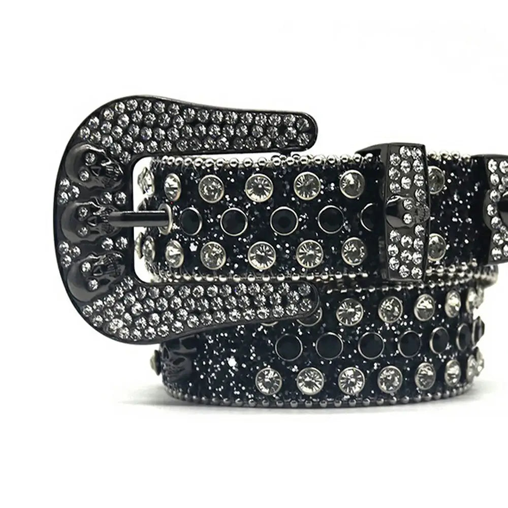 Black Skull With Black & Crystal Rhinestone Belt - Rhinestone Belt Store - Flyclothing LLC