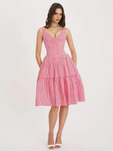 Oceana Red Candy Stripe Drop Waist Midi Dress - Miss Circle - Flyclothing LLC