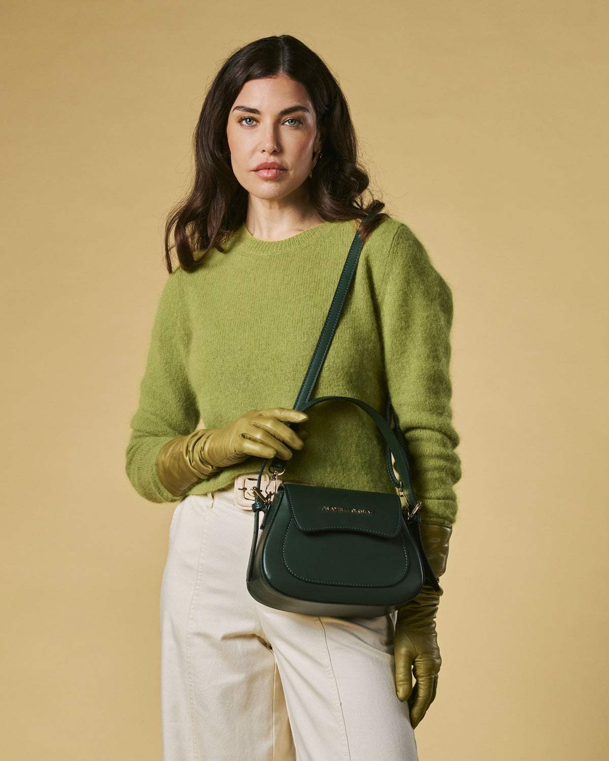 Ottavia (green) - Italian calf leather women's crossbody bag (with shoulder strap)