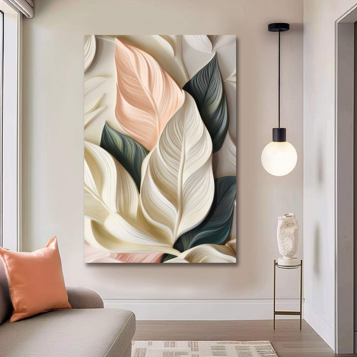 Elegant 3D Pastel Leaf Wall Art - Tailored Canvases - Flyclothing LLC
