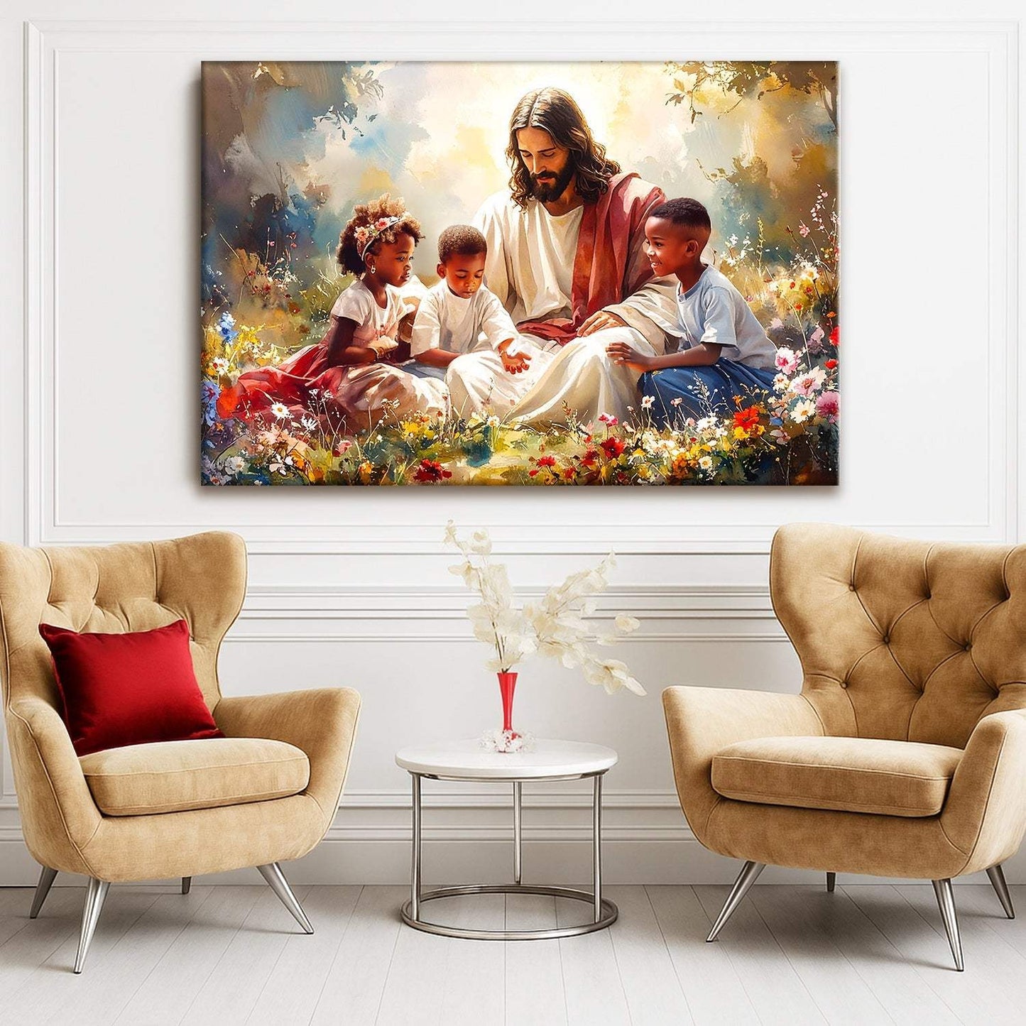 Jesus With Children Faith Wall Art V - Tailored Canvases - Flyclothing LLC