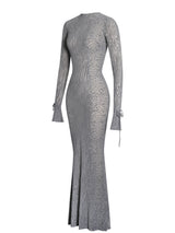 Waylynn Gray Animal Print Burnout Velvet Detail Mesh Backless Maxi Dress