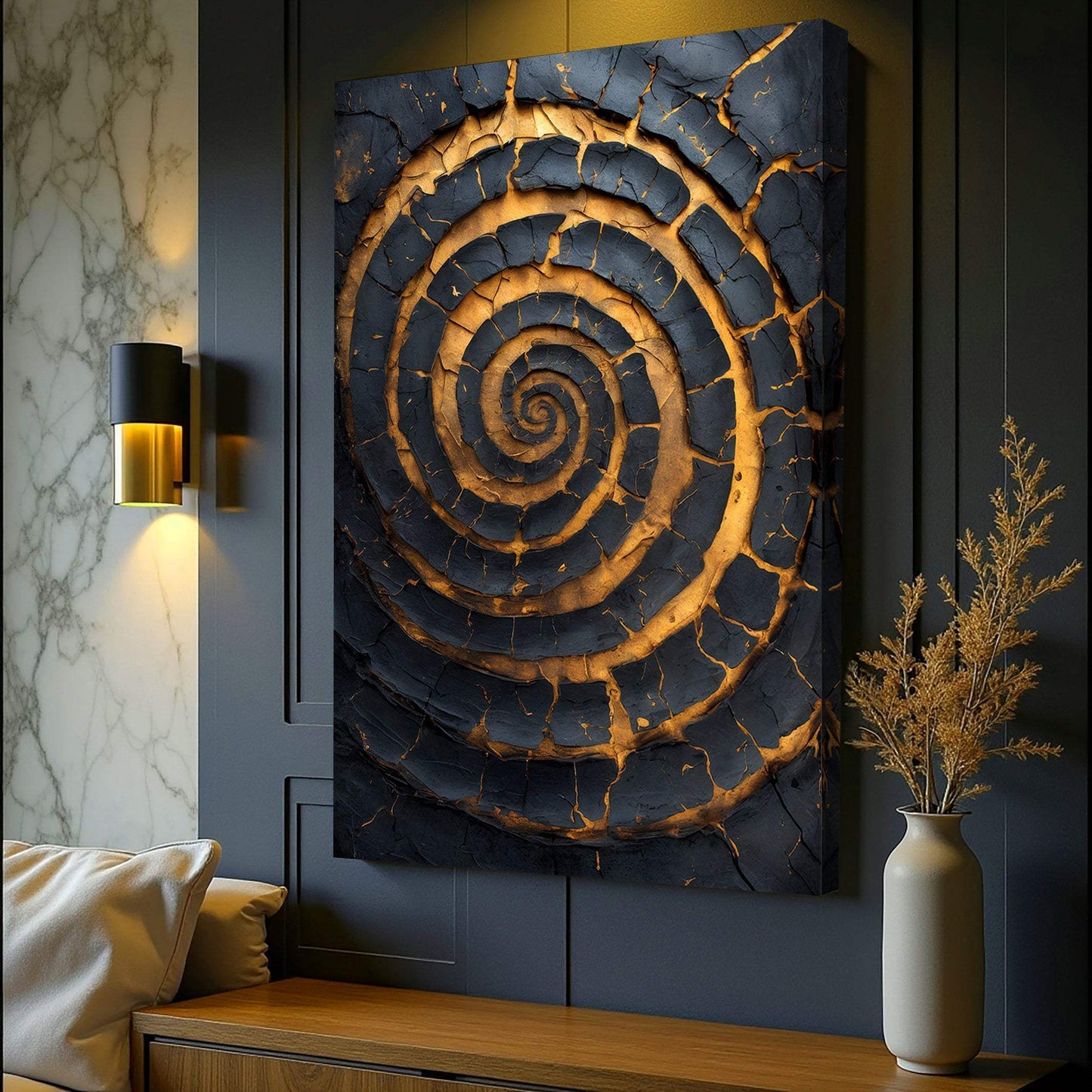 Black and Gold Spiral Wall Art - Tailored Canvases - Flyclothing LLC