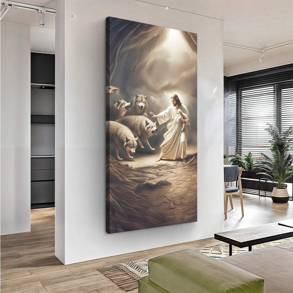 Jesus Protects The Lamb From Wolves Faith Wall Art VII - Tailored Canvases - Flyclothing LLC