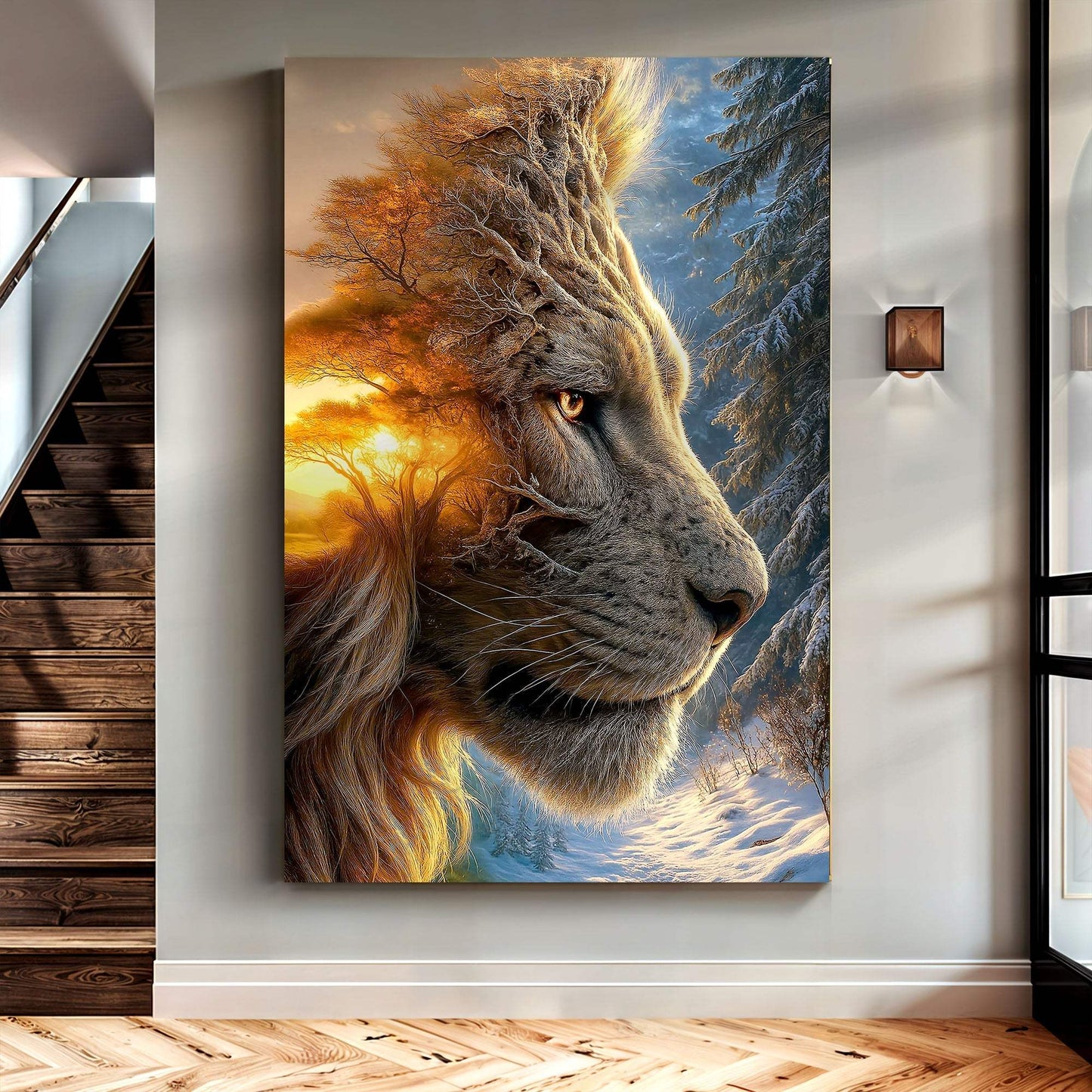 Lion Winter Summer Surrealism Wall Art - Tailored Canvases - Flyclothing LLC