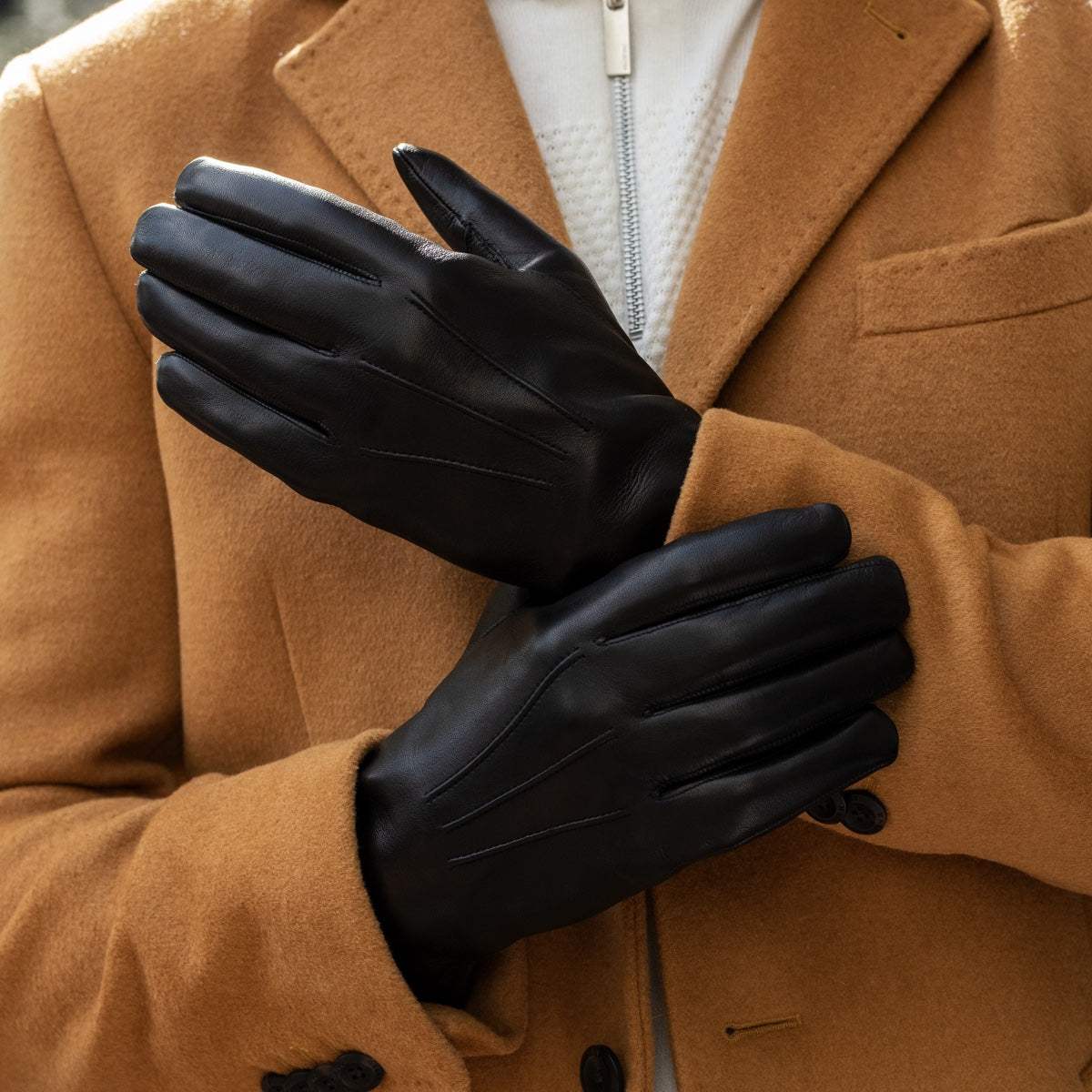 Marco (black) - Italian lambskin leather gloves with white rabbit fur lining - Leather Gloves Online - Flyclothing LLC