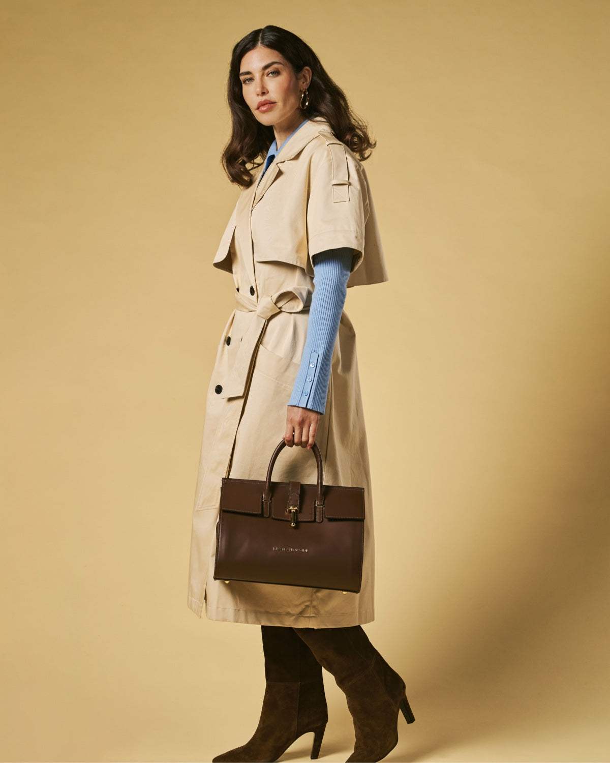 Oriana (brown) - Italian calf leather women's handbag (with shoulder strap)