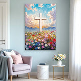 Cross Floral Field Faith Wall Art II - Tailored Canvases - Flyclothing LLC