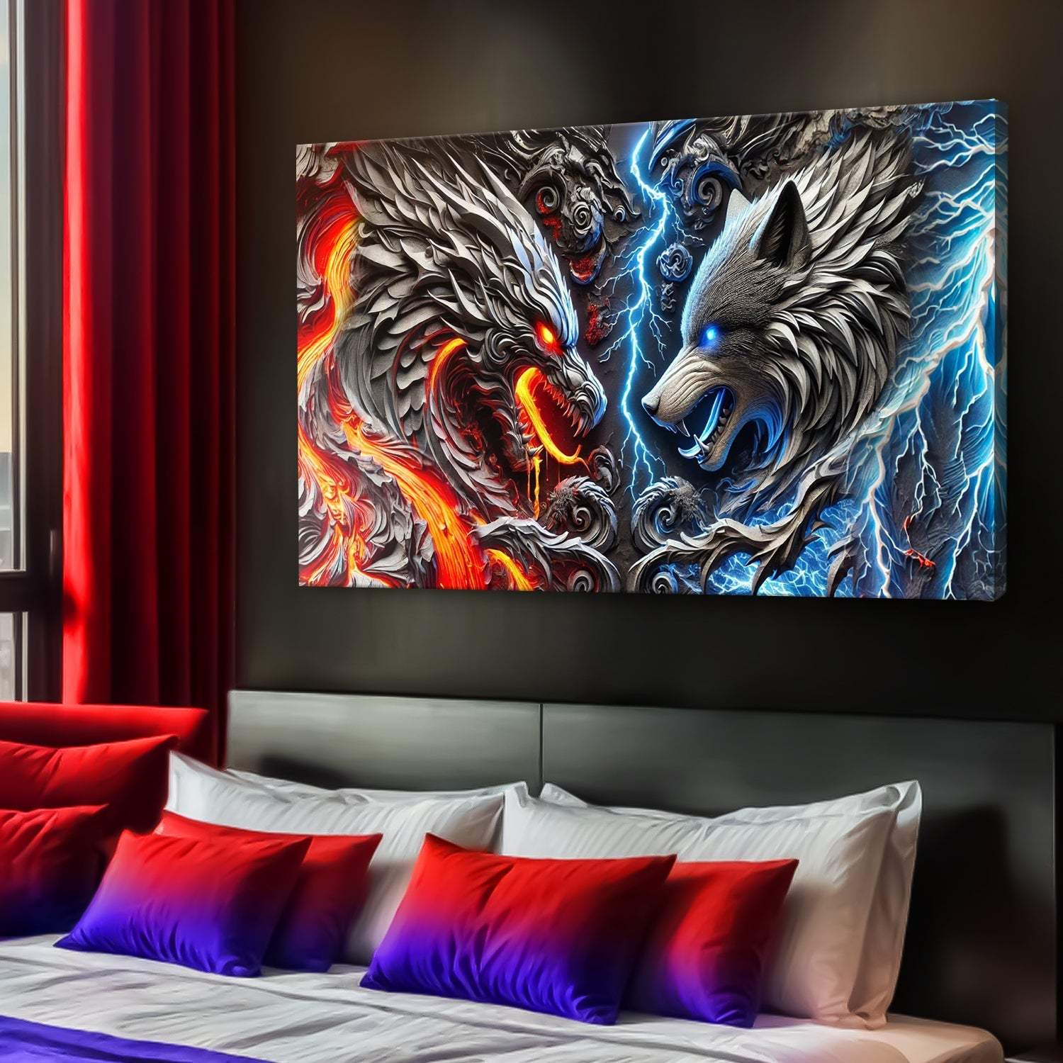 3D Dragon and Wolf Wall Art IV - Tailored Canvases - Flyclothing LLC