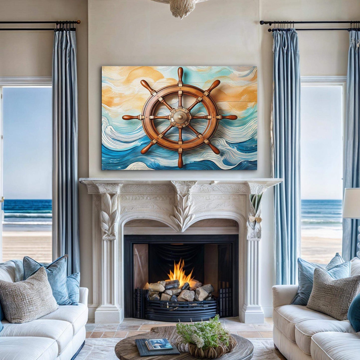 Sailboat Ship Wheel Coastal Wall Art II - Tailored Canvases - Flyclothing LLC