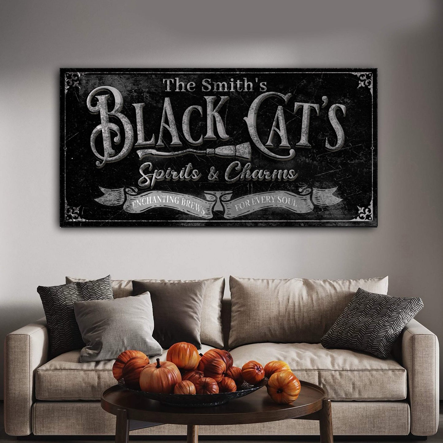 Black Cat’s Spirits & Charms Bar Halloween Sign III - Tailored Canvases - Flyclothing LLC