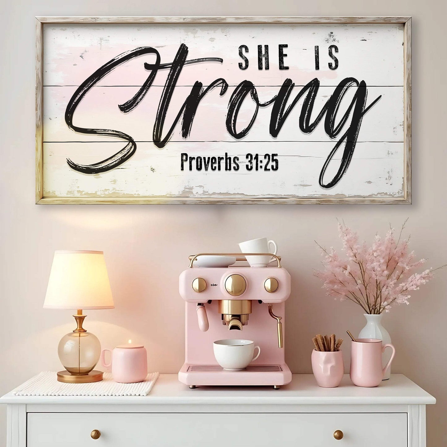She Is Strong Proverbs 31:25 Faith Sign - Tailored Canvases - Flyclothing LLC