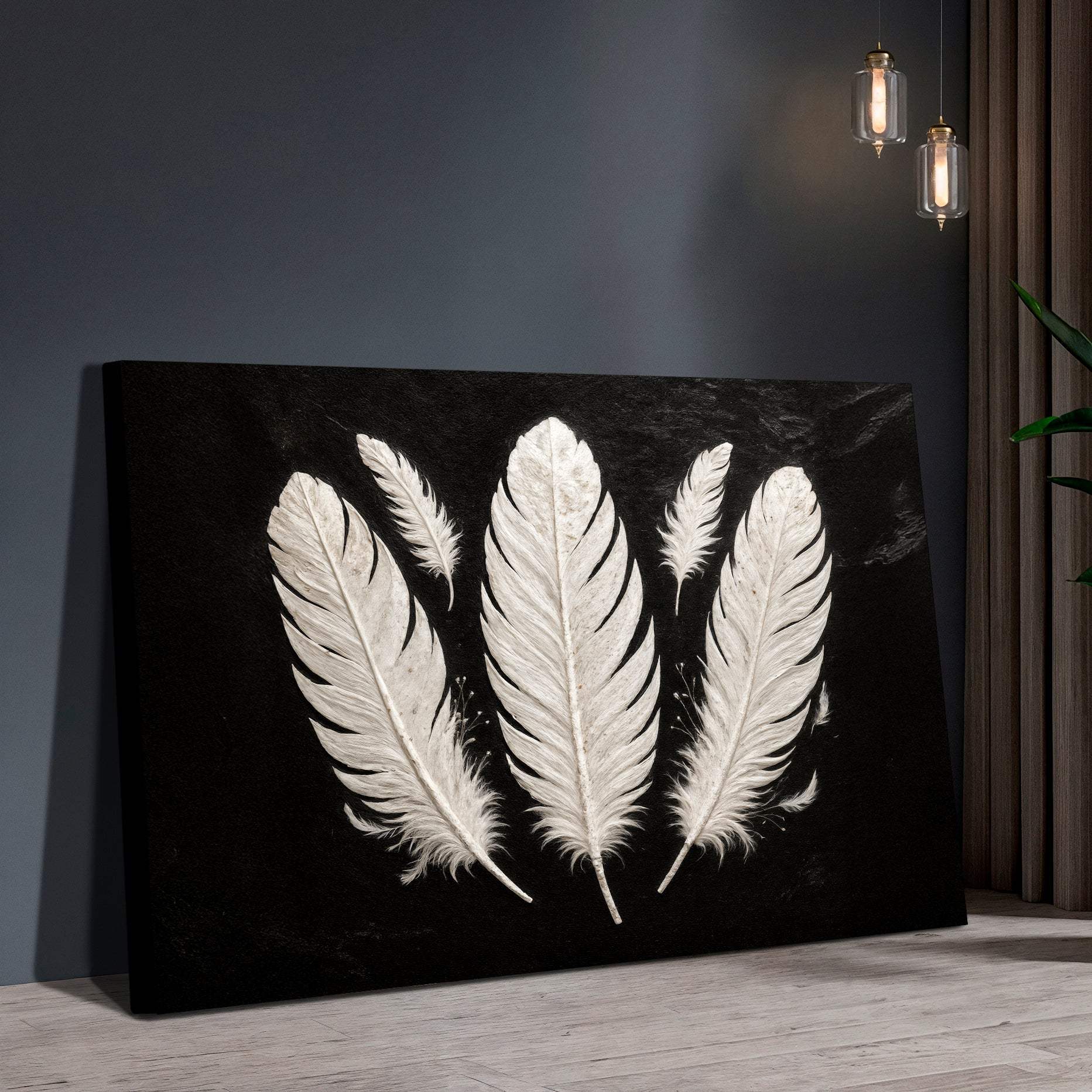 Minimalist Monochrome Feather Wall Art - Tailored Canvases - Flyclothing LLC
