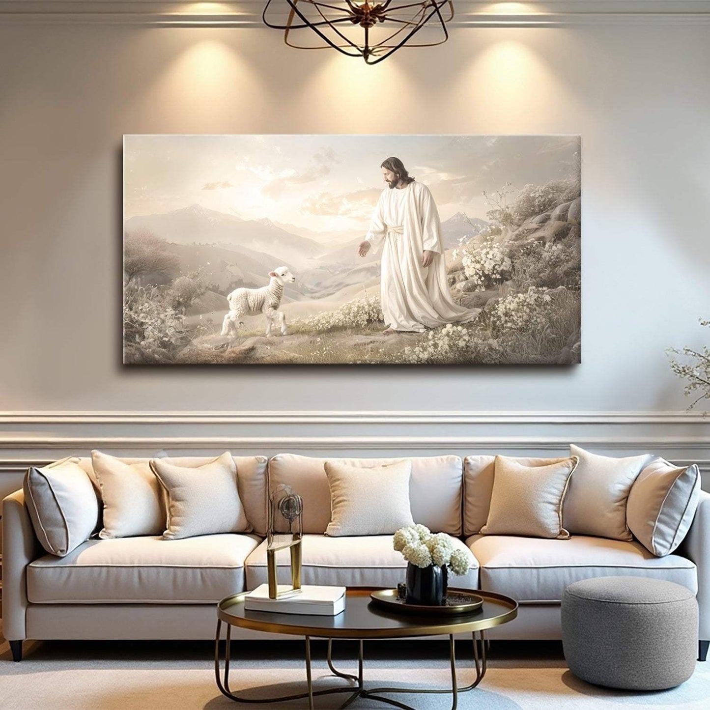 Jesus Protects The Lamb From Wolves Faith Wall Art X - Tailored Canvases - Flyclothing LLC