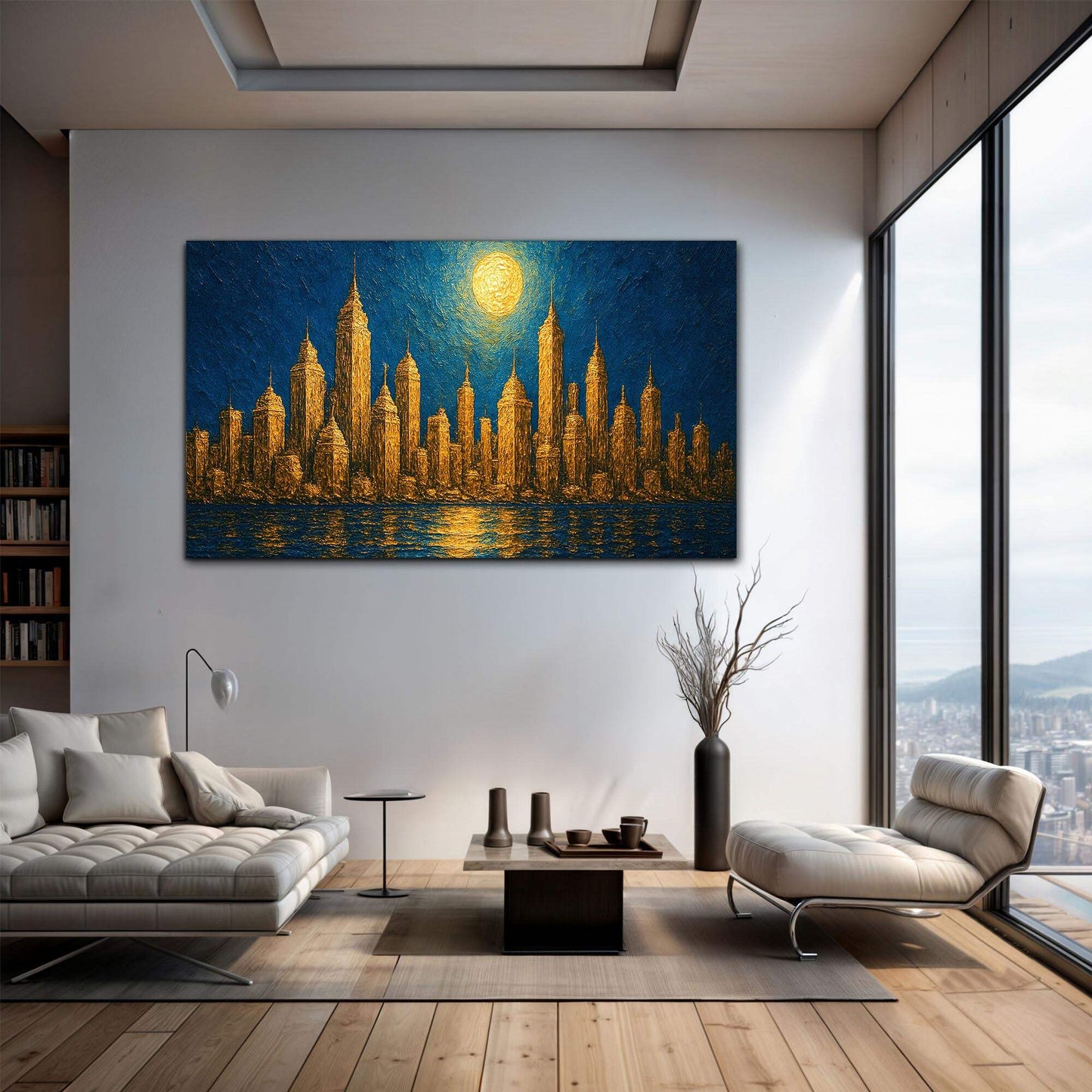 Golden Metropolis Cityscape Impasto Wall Art - Tailored Canvases - Flyclothing LLC