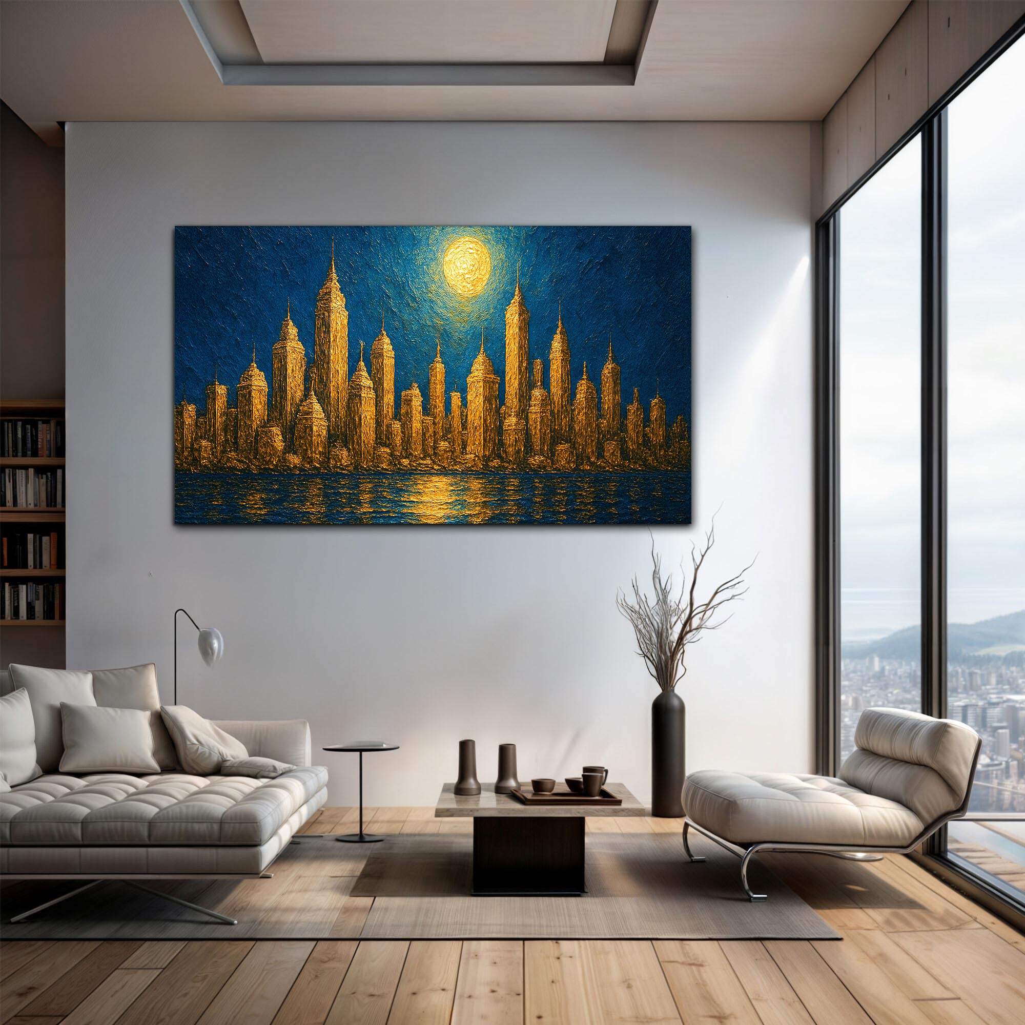Golden Metropolis Cityscape Impasto Wall Art - Tailored Canvases - Flyclothing LLC