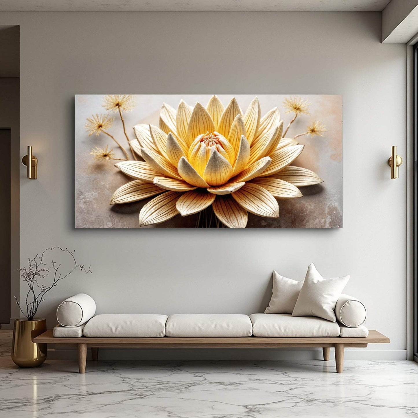 Golden Lotus Minimalist Abstract Wall Art II - Tailored Canvases - Flyclothing LLC