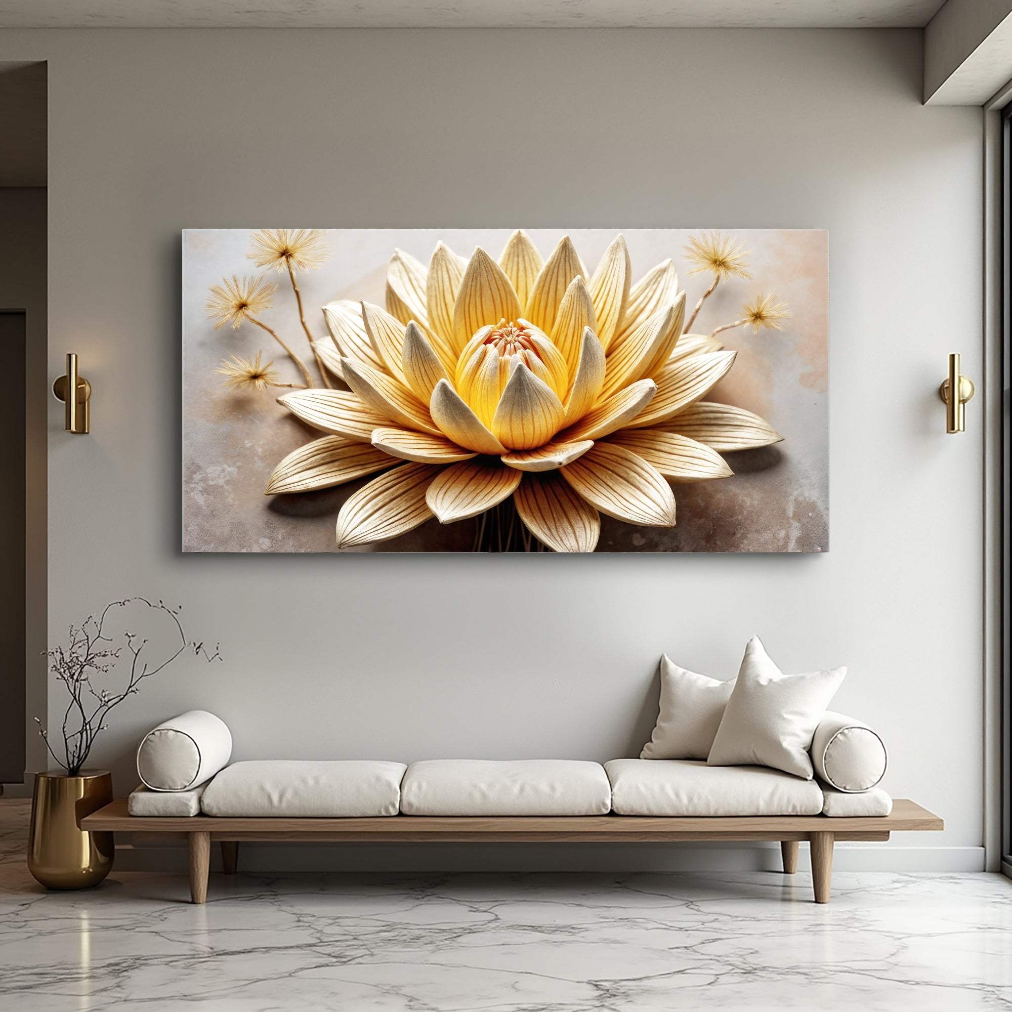 Golden Lotus Minimalist Abstract Wall Art II - Tailored Canvases - Flyclothing LLC