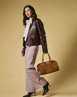 Chiara (cognac) - Italian calf suede women's handbag (with shoulder strap)