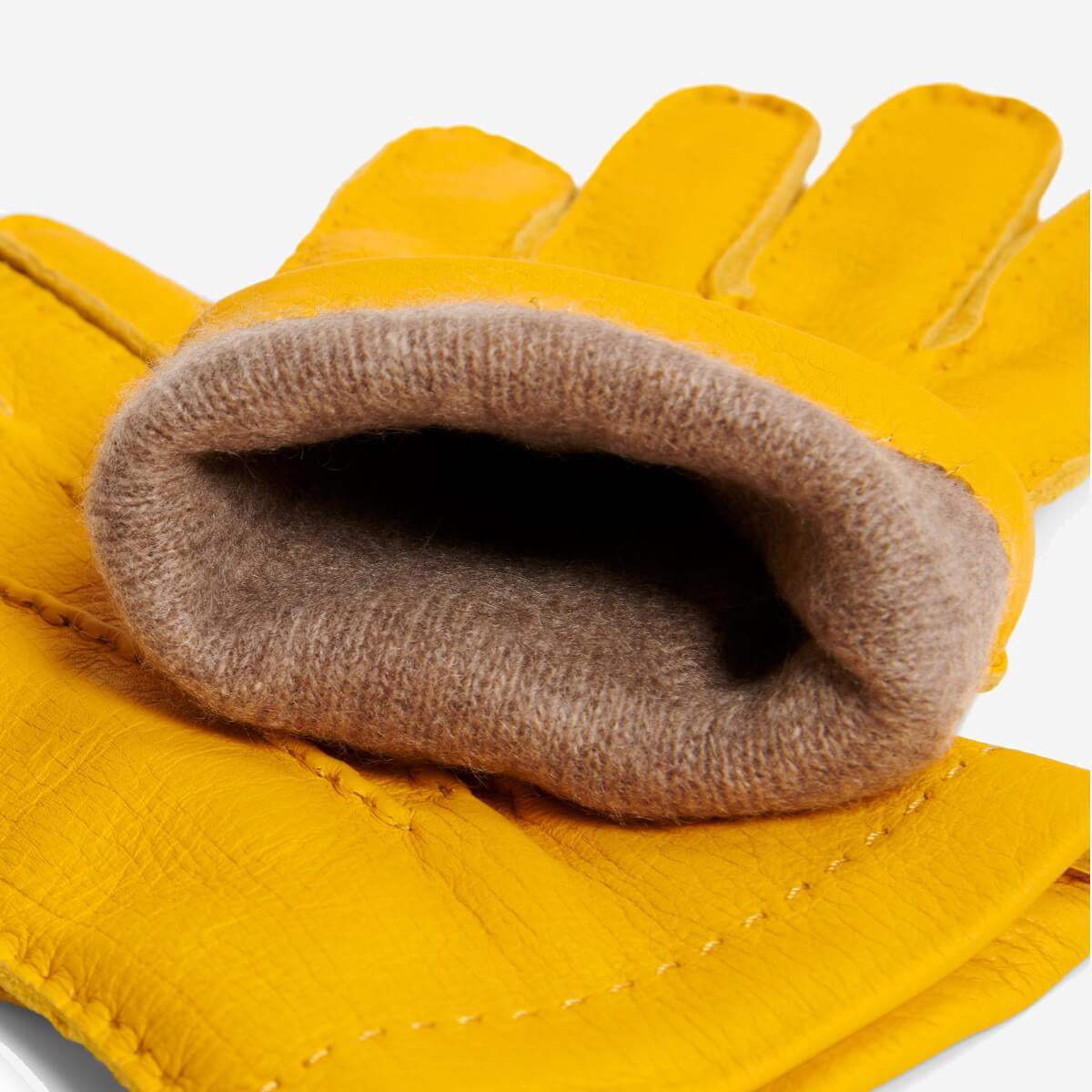 Matteo (yellow) - Italian gloves made of American deerskin leather with cashmere lining