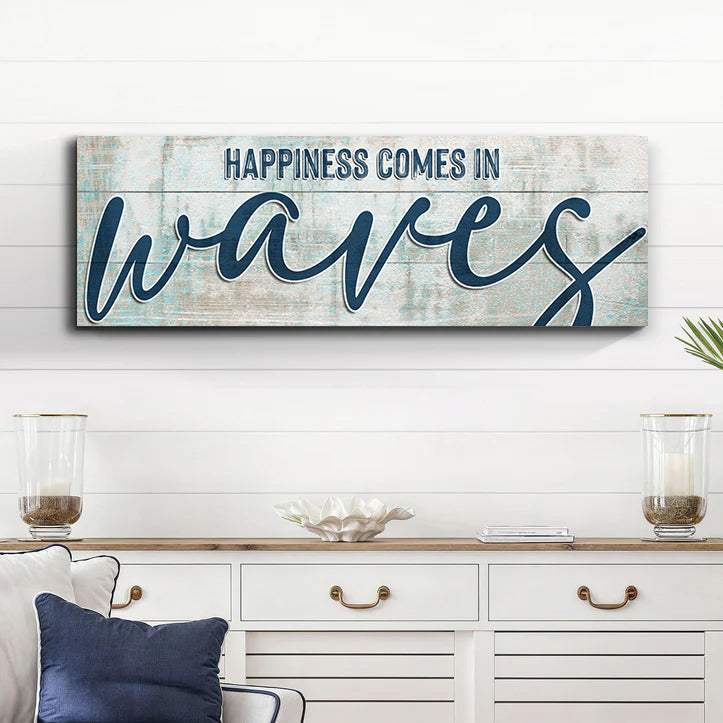 Happiness Comes In Waves Beach Sign - Tailored Canvases - Flyclothing LLC