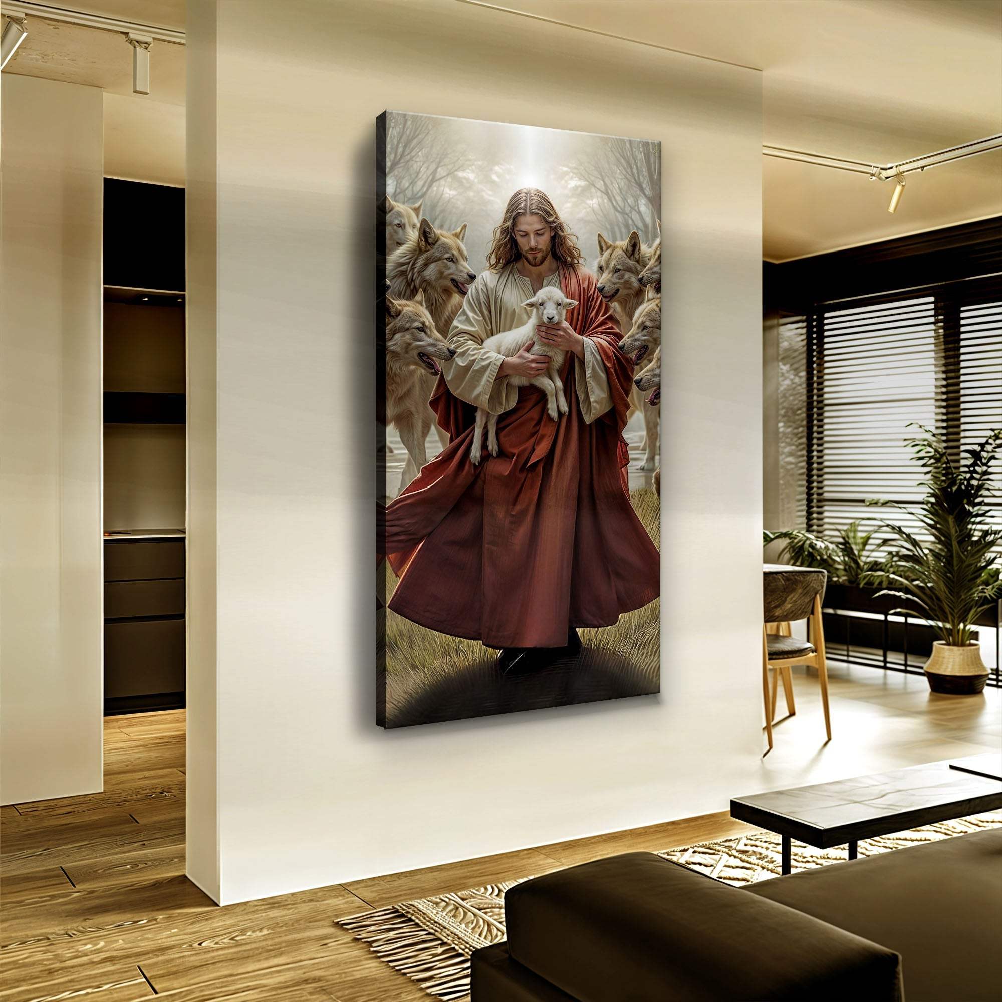 Jesus Protects The Lamb From Wolves Faith Wall Art VI - Tailored Canvases - Flyclothing LLC