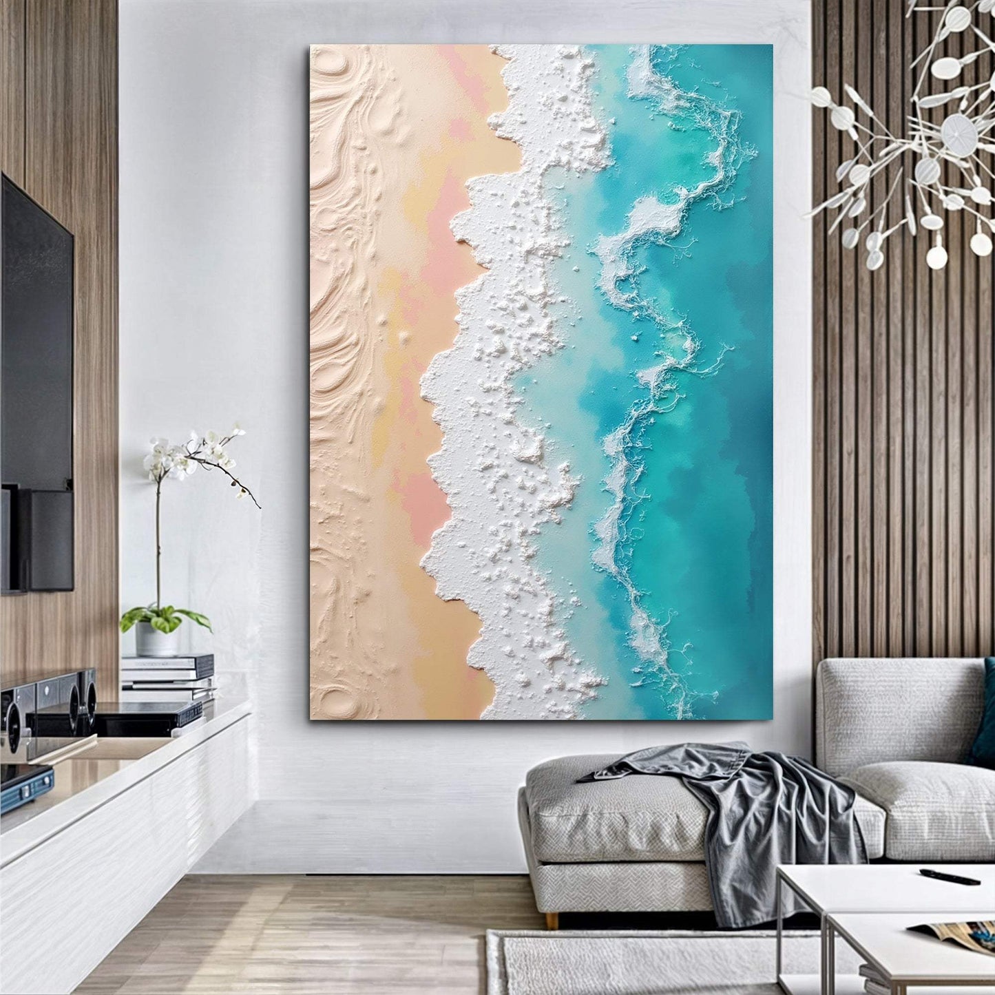 3D Minimalist Pink and Blue Ocean Wall Art - Tailored Canvases - Flyclothing LLC