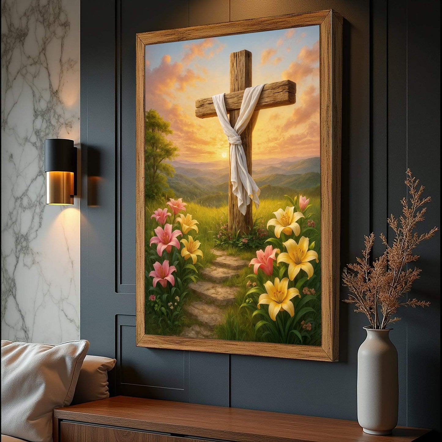 Cross and Flowers Faith Wall Art II - Tailored Canvases - Flyclothing LLC