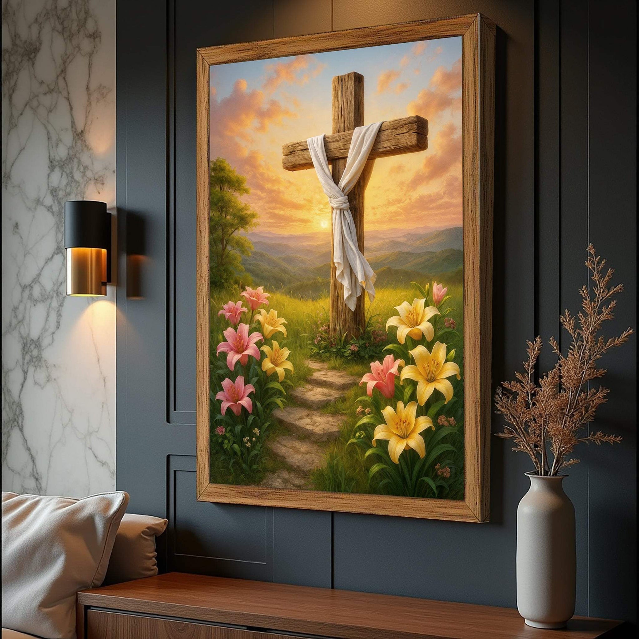 Cross and Flowers Faith Wall Art II - Tailored Canvases - Flyclothing LLC