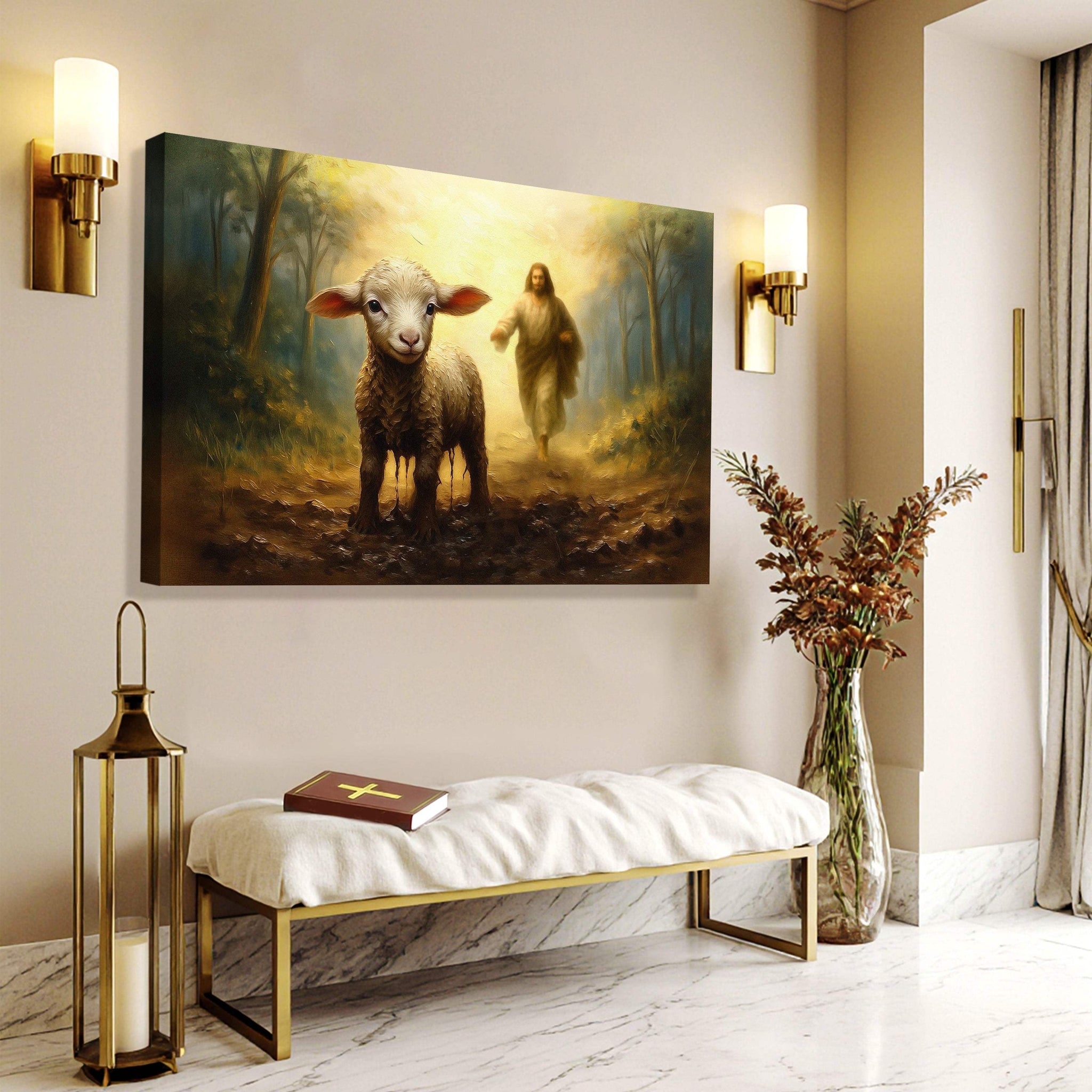 Jesus Running After A Lost Lamb Faith Wall Art - Tailored Canvases - Flyclothing LLC