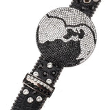 Black Strap Earth World Buckle Belt With Silver & Black Studded Rhinestone - Rhinestone Belt Store - Flyclothing LLC