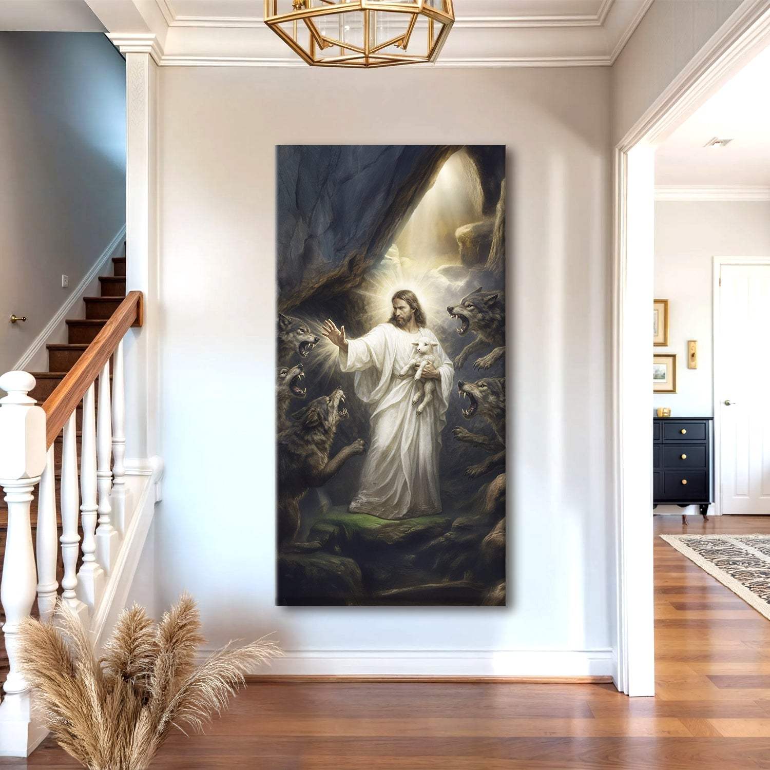 Jesus Protects The Lamb From Wolves Faith Wall Art XV - Tailored Canvases - Flyclothing LLC