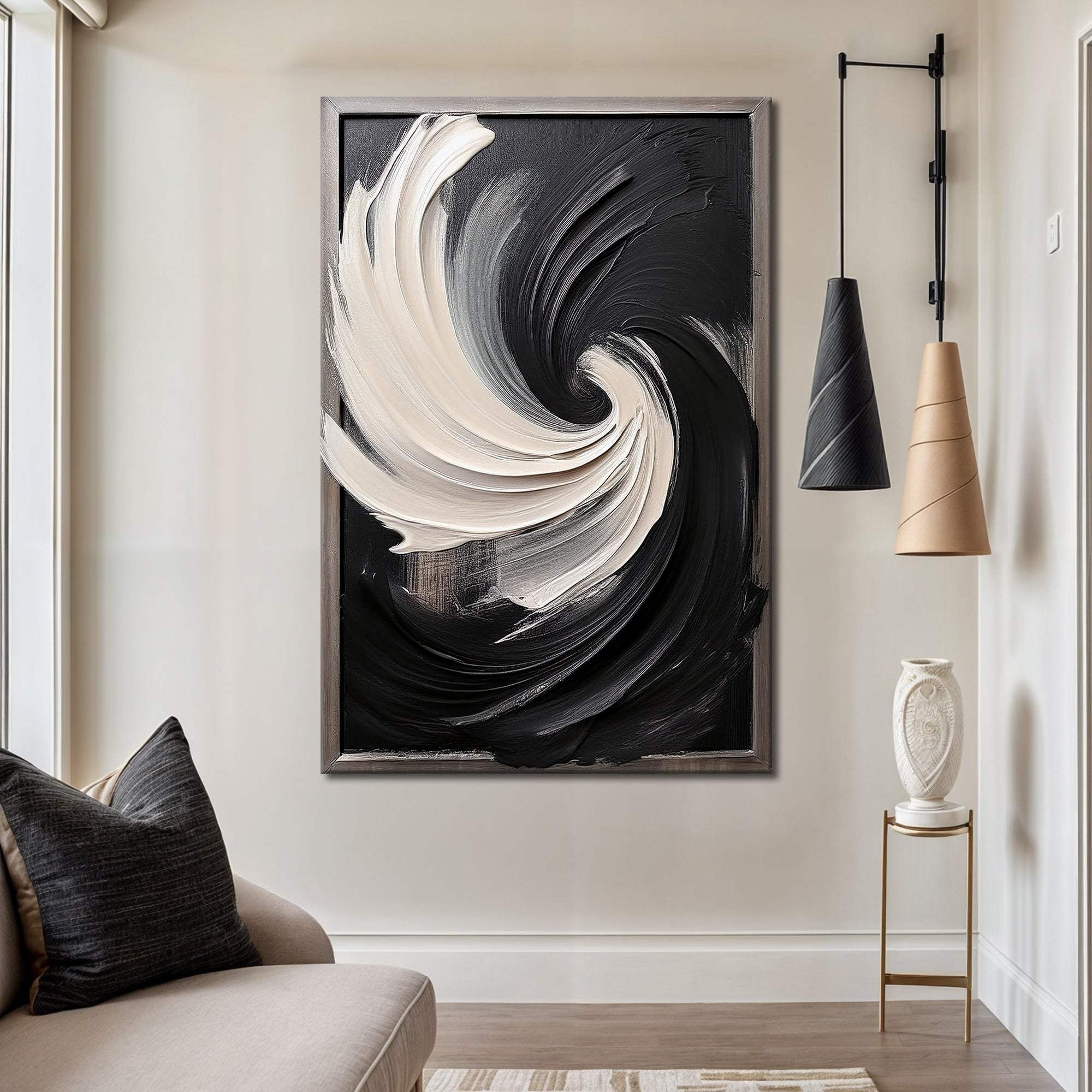 Black and White Vortex Abstract Wall Art - Tailored Canvases - Flyclothing LLC