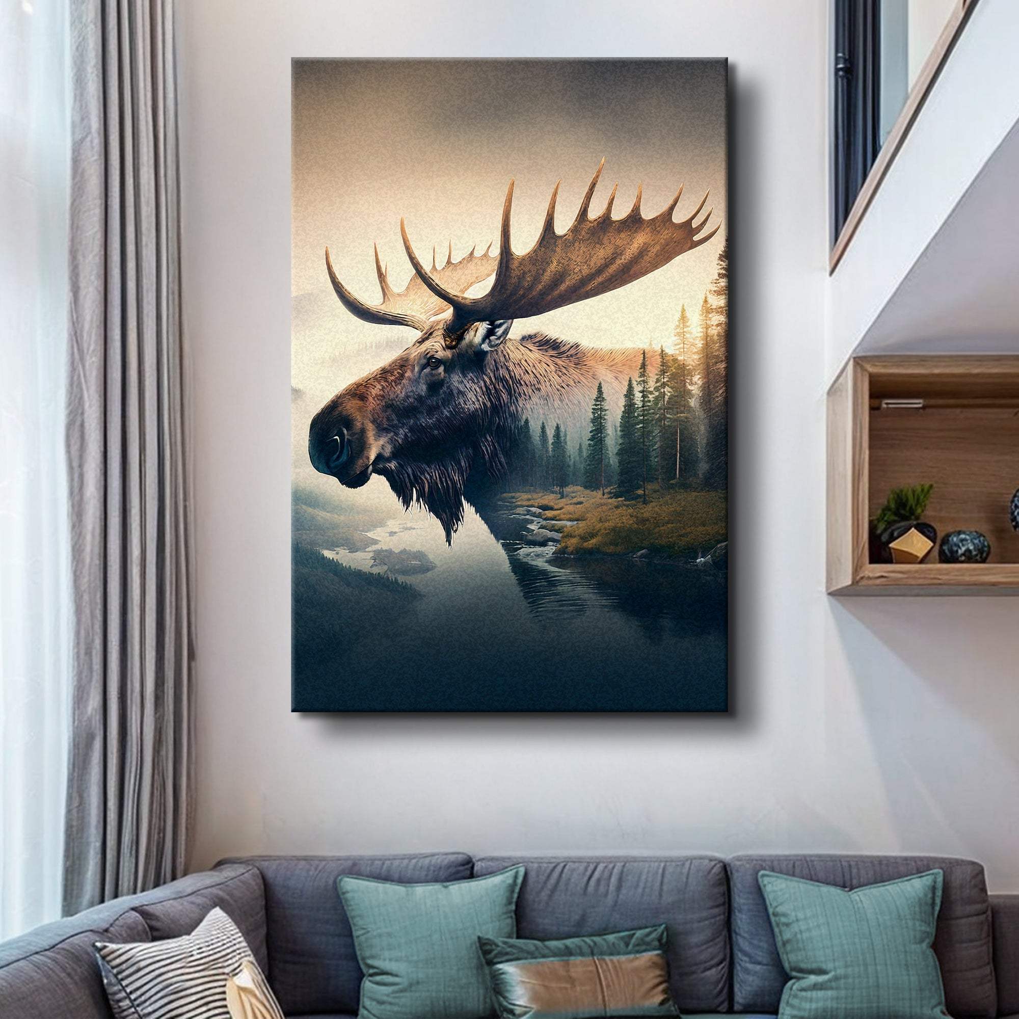 Moose Double Exposure Wall Art - Tailored Canvases - Flyclothing LLC