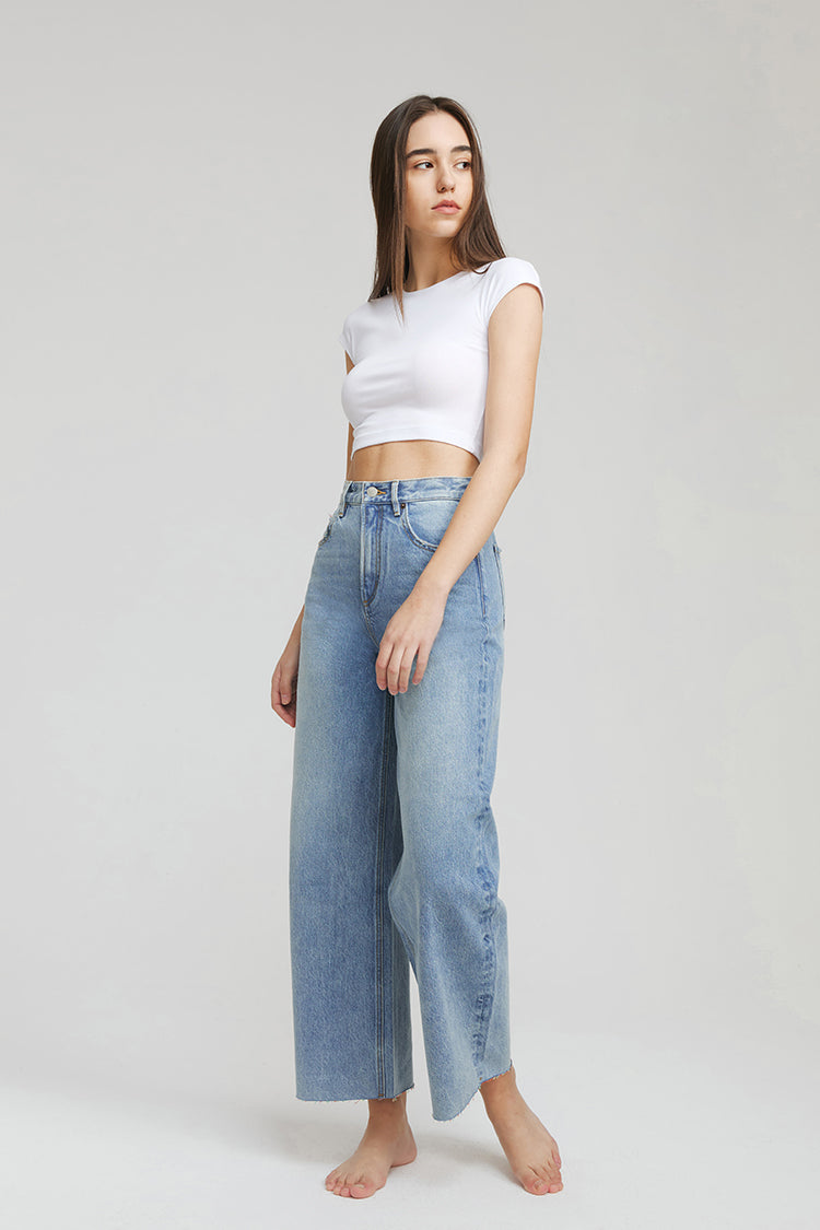 Moon Curve Raw Hem Crop Jeans HJ129 - Hey Joanie - Flyclothing LLC