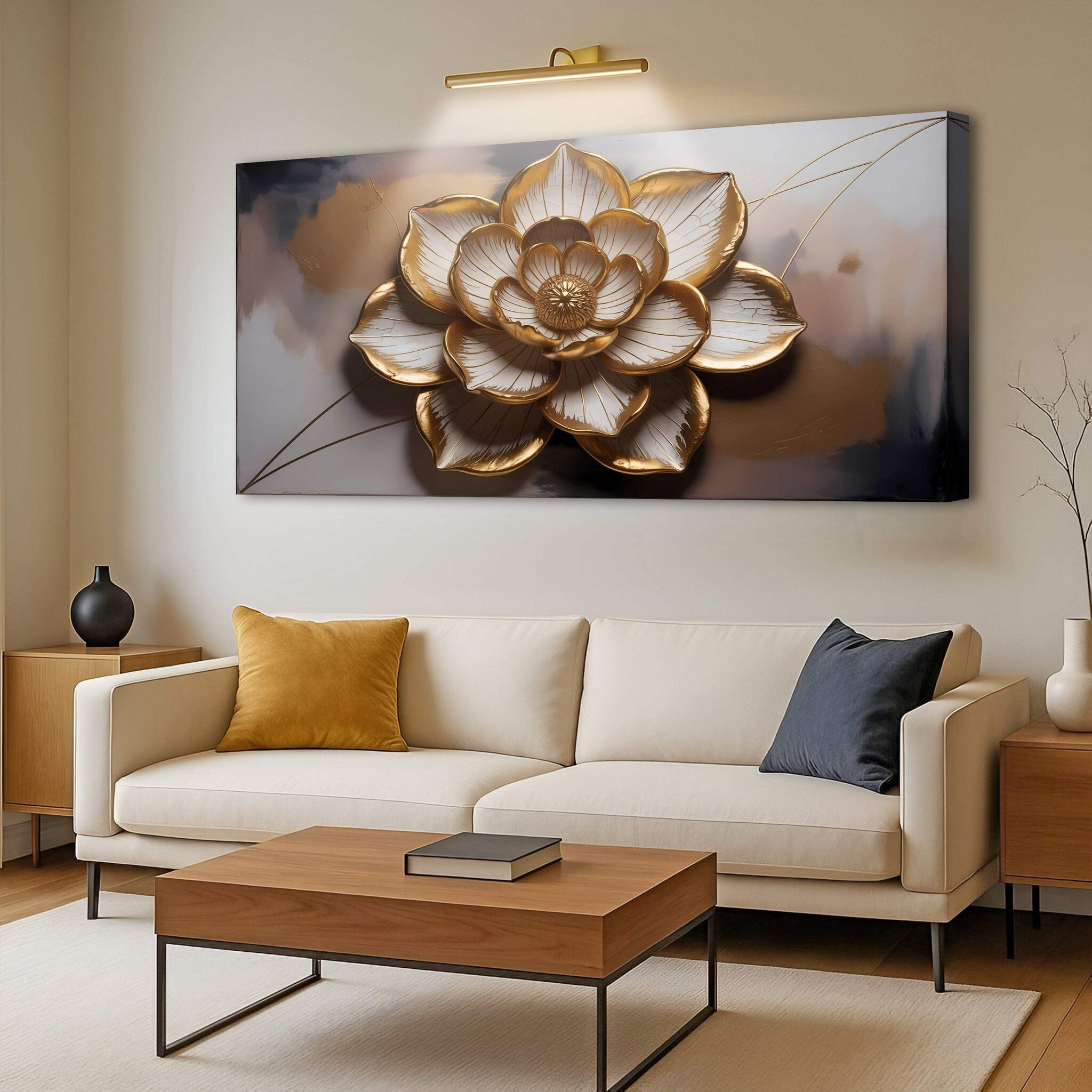 Golden Lotus Minimalist Abstract Wall Art - Tailored Canvases - Flyclothing LLC