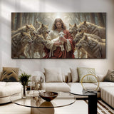 Jesus Protects The Lamb From Wolves Faith Wall Art II - Tailored Canvases - Flyclothing LLC