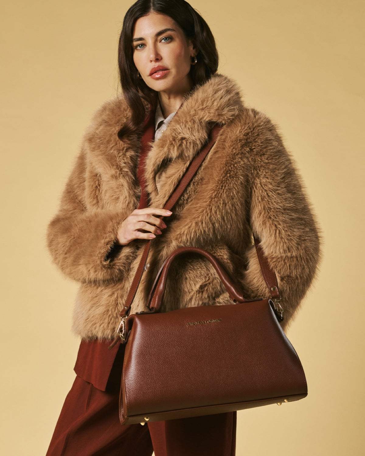 Cecilia (brown) - Italian calf leather women's handbag (with shoulder strap) - Leather Gloves Online - Flyclothing LLC